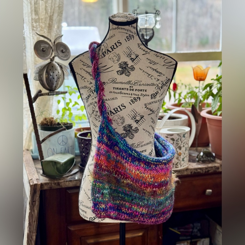 Hand Crafted Multicolor Knit Shoulder Bag